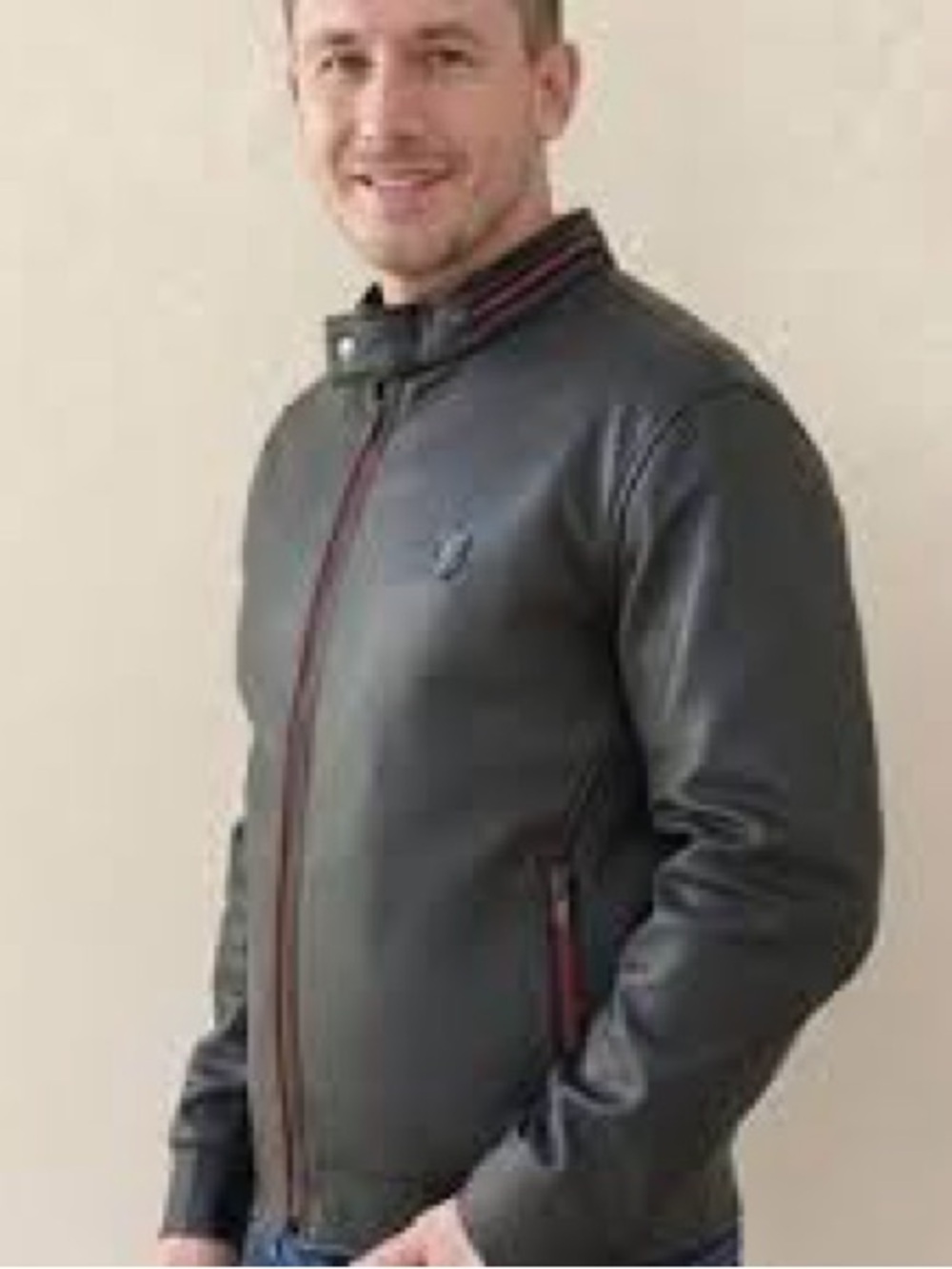 NWT Fathers Day/ Men's Ferrari BlackBomber Faux Leather Jacket with Red Trim